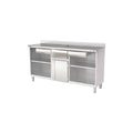 Mueble cafetero industrial MCN-200 en acero inoxidable de gran capacidad con estantes, cajones, tolva y puerta