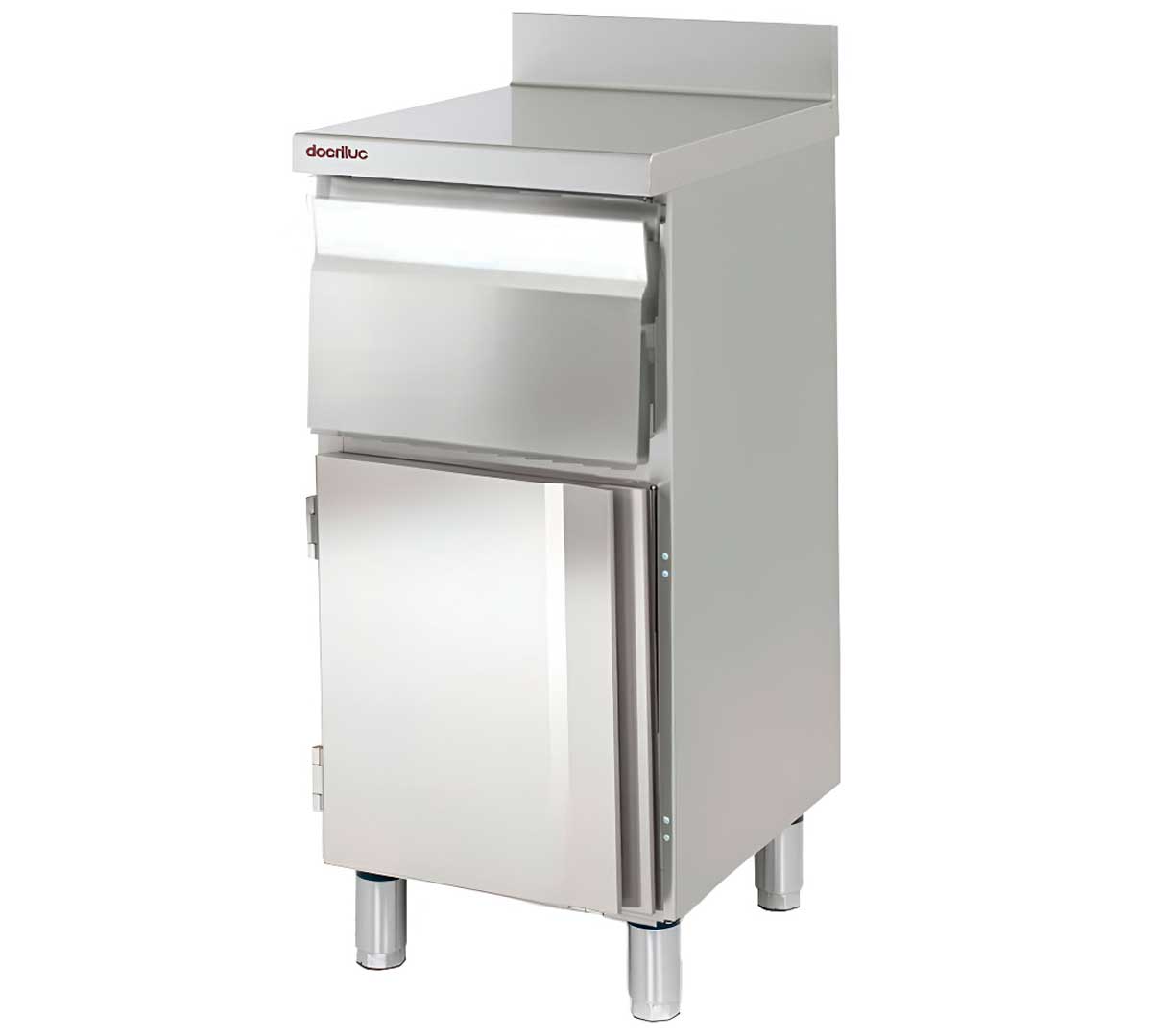Mueble cafetero industrial MCN-50C en acero inoxidable con cajones y puerta para cafetería