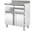 Mueble cafetero industrial MCN-90 de acero inoxidable con cajones, tolva y dos puertas para hostelería