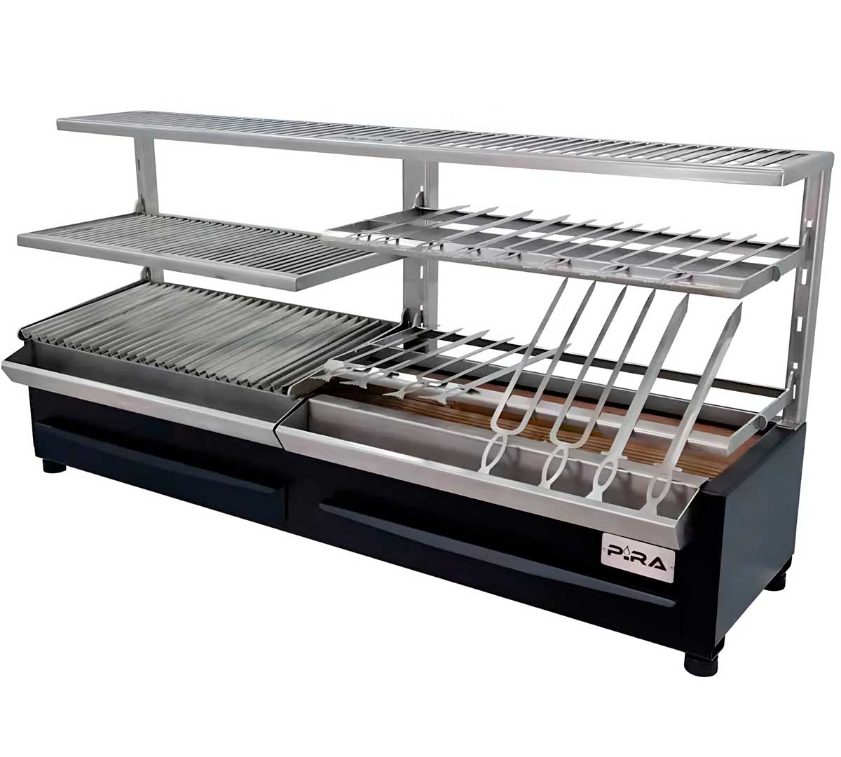Robata de carbón ESP 160 Lux Complet para 100 comensales con parrillas intercambiables, soporte para pinchos y accesorios incluidos