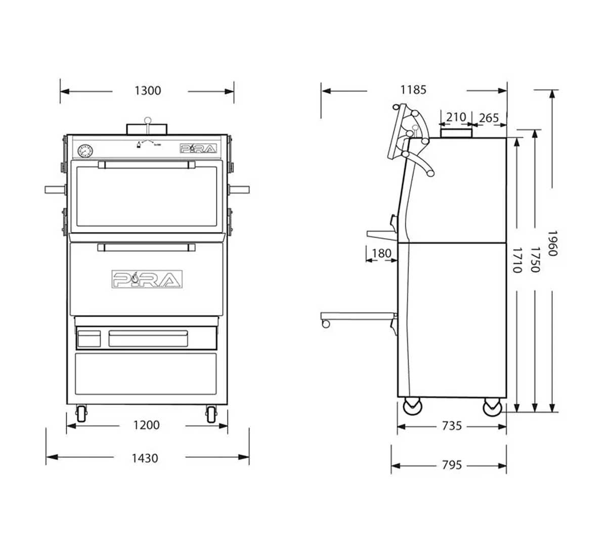 Medidas horno de brasa hostelería