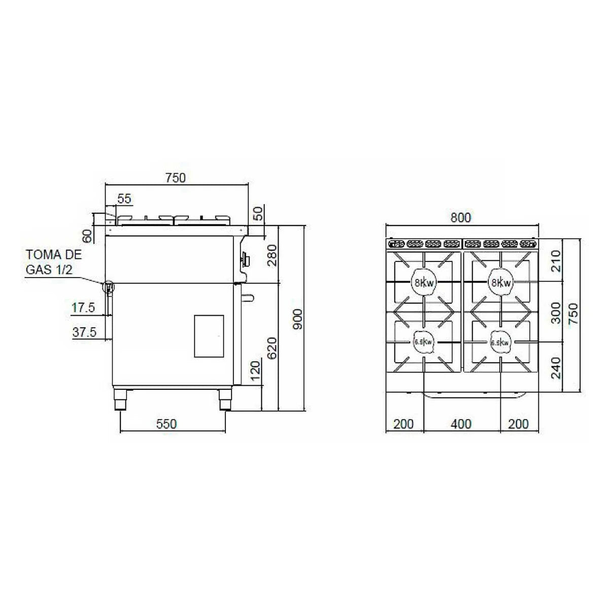 Repagas Cocina a gas con horno CG-741 Serie 750 Power Line - vista 4