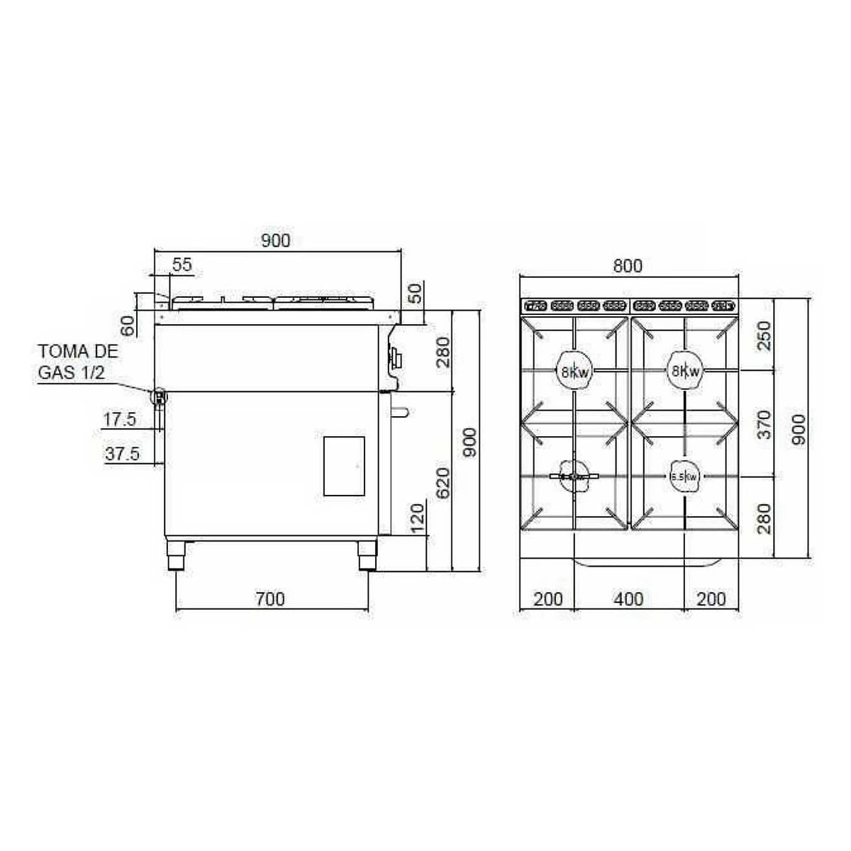 Repagas Cocina a gas con horno CG-941 Serie 900 Power Line - vista 4