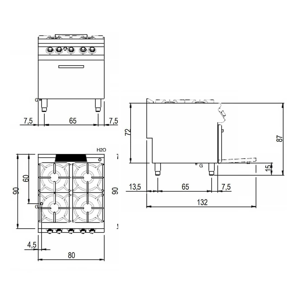 Savemah Cocina a gas 4 fuegos con horno SV 98 CFG Serie 900 - vista 3