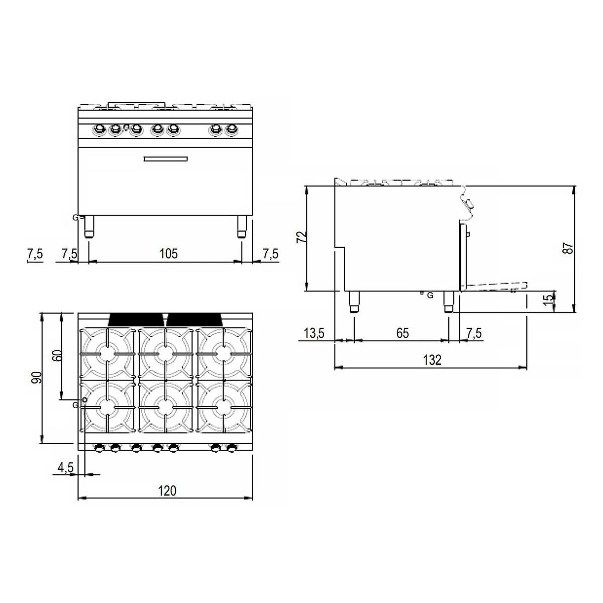 Savemah Cocina a gas 6 fuegos con horno maxi SV 912 CFGG Serie 900 - vista 3