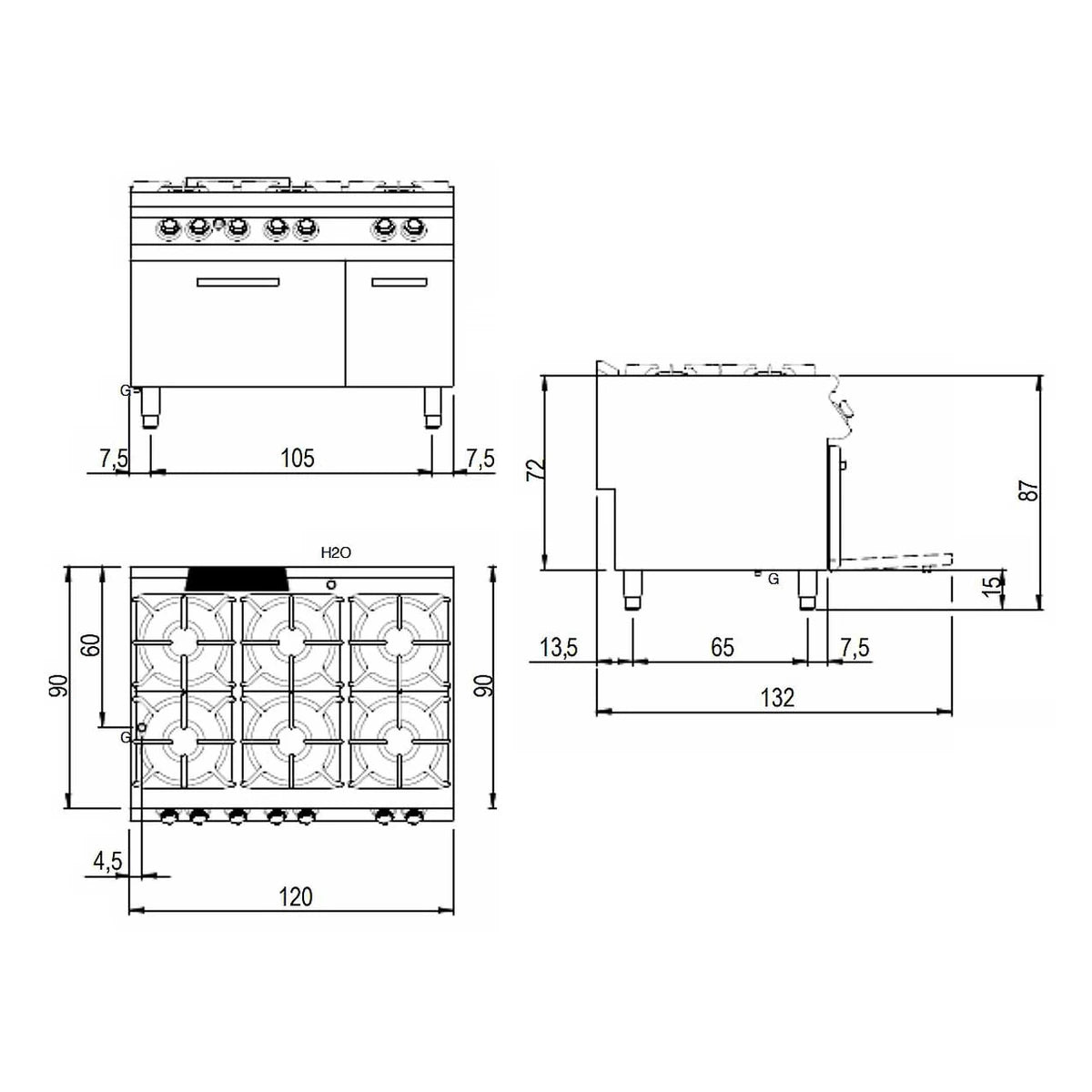Savemah Cocina a gas 6 fuegos con horno SV 912 CFG Serie 900 - vista 3