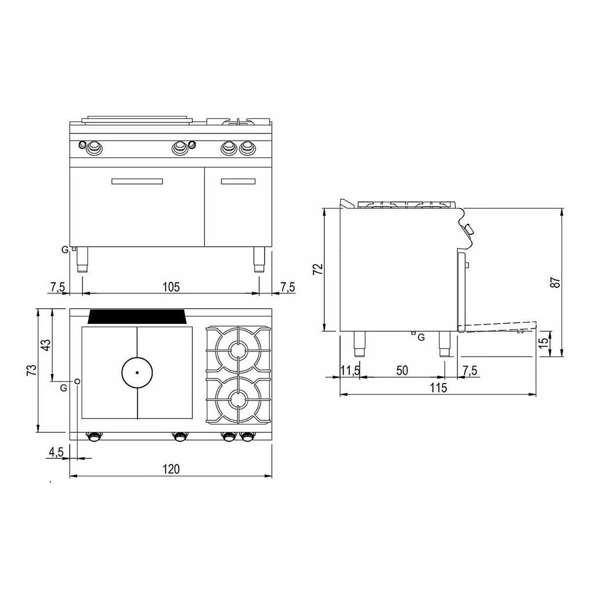 Savemah Cocina a gas con placa radiante y horno SV 712 TPP Serie 700 - vista 2