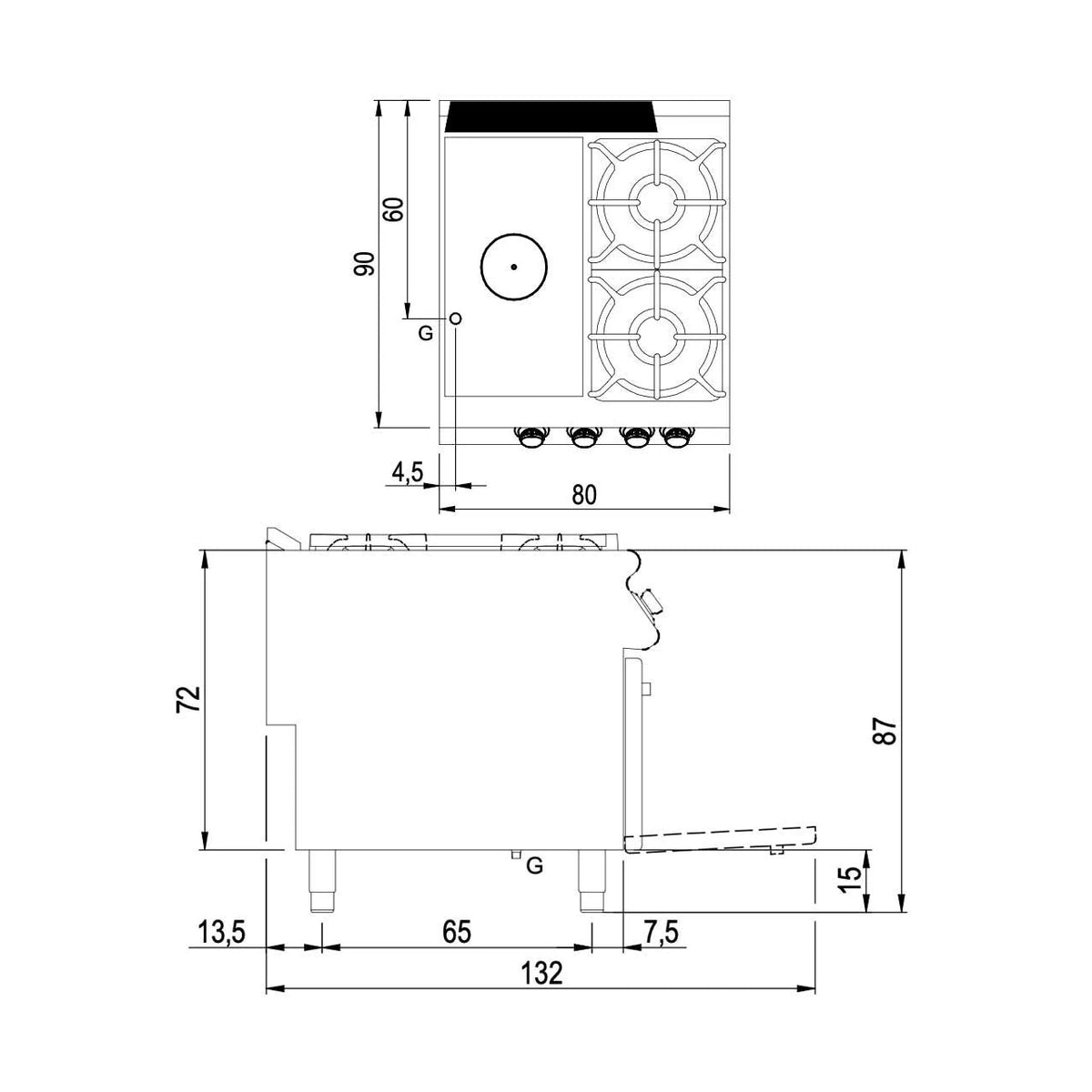 Savemah Cocina a gas con placa radiante y horno SV 98 TPPCFGB Serie 900 - vista 2