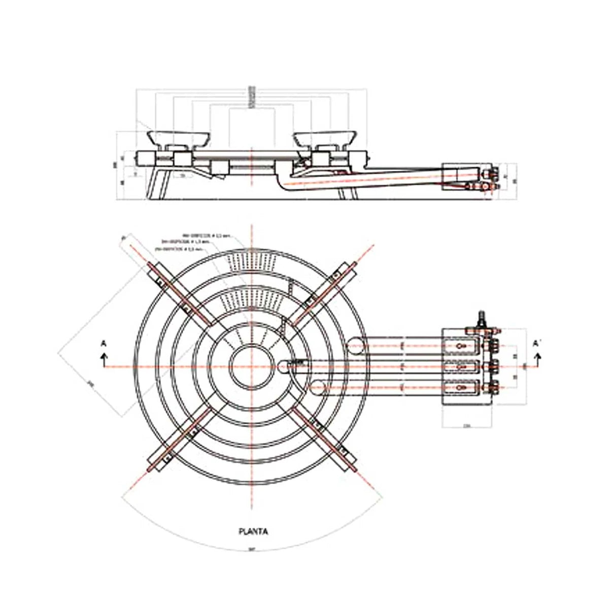 Paellero Savemah SVH-660GN de 3 aros - esquema técnico