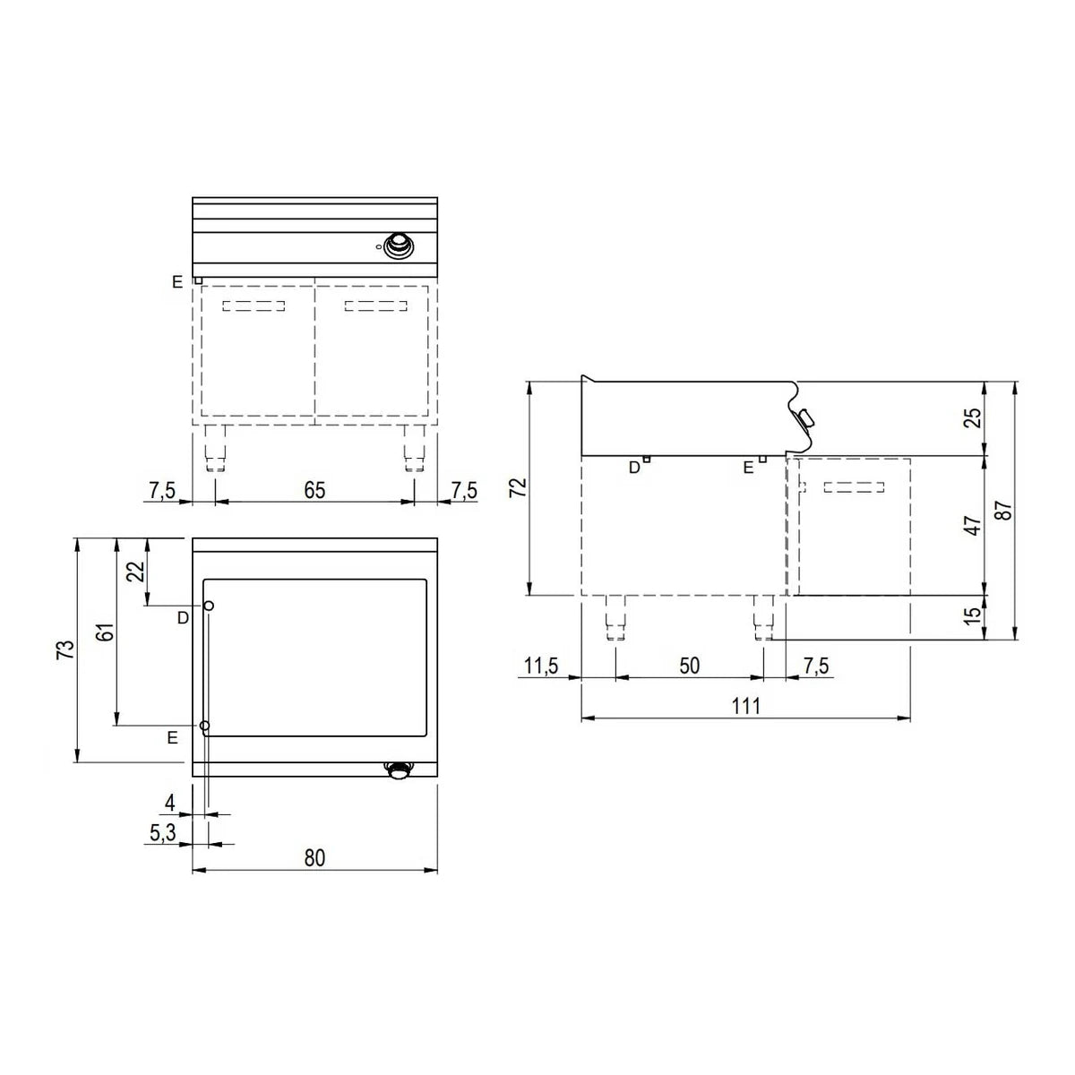 Savemah Serie 700 Baño María a Gas SV 78 BMG - plano de dimensiones