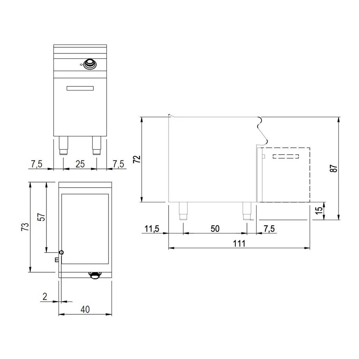 Savemah Serie 700 Baño María SV 74 BME - plano de dimensiones