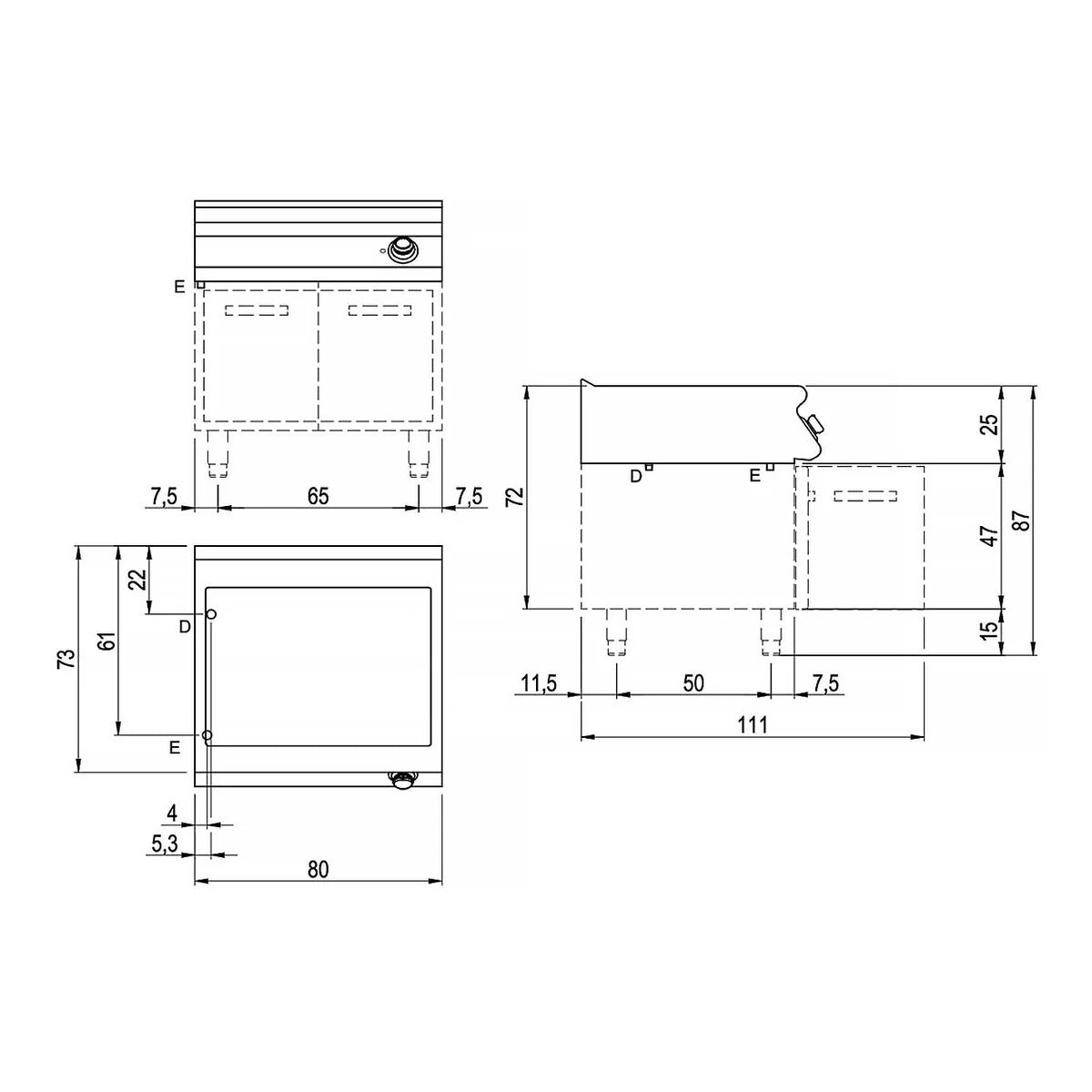 Savemah Serie 700 Baño María SV 78 BME-T - plano de dimensiones