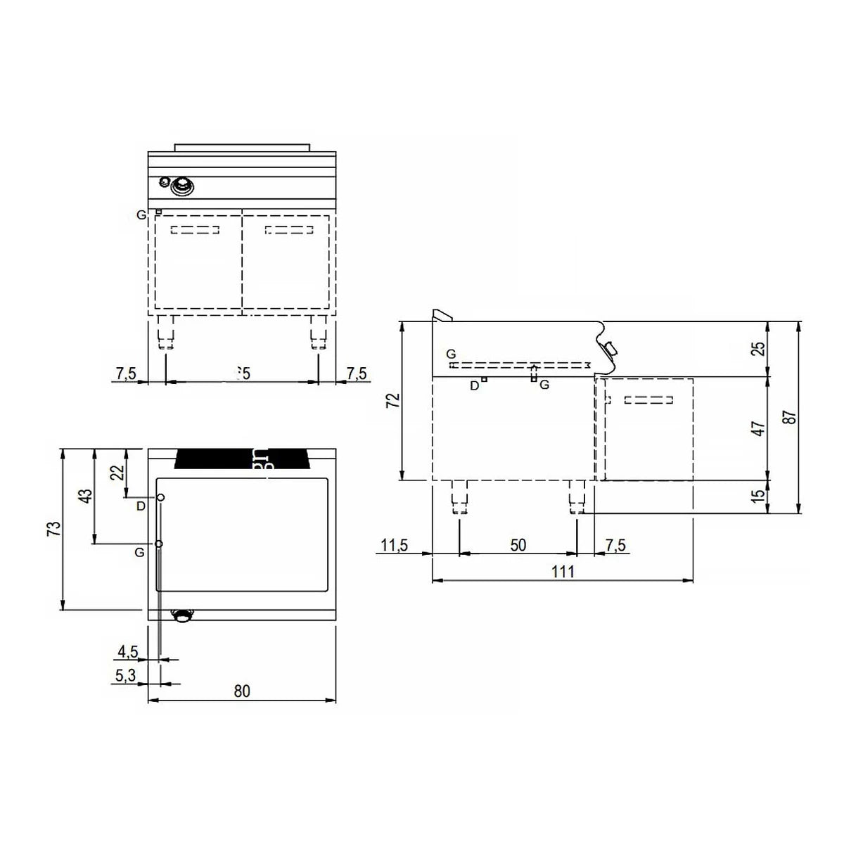 Savemah Serie 900 Baño María SV 98 BME - plano de dimensiones