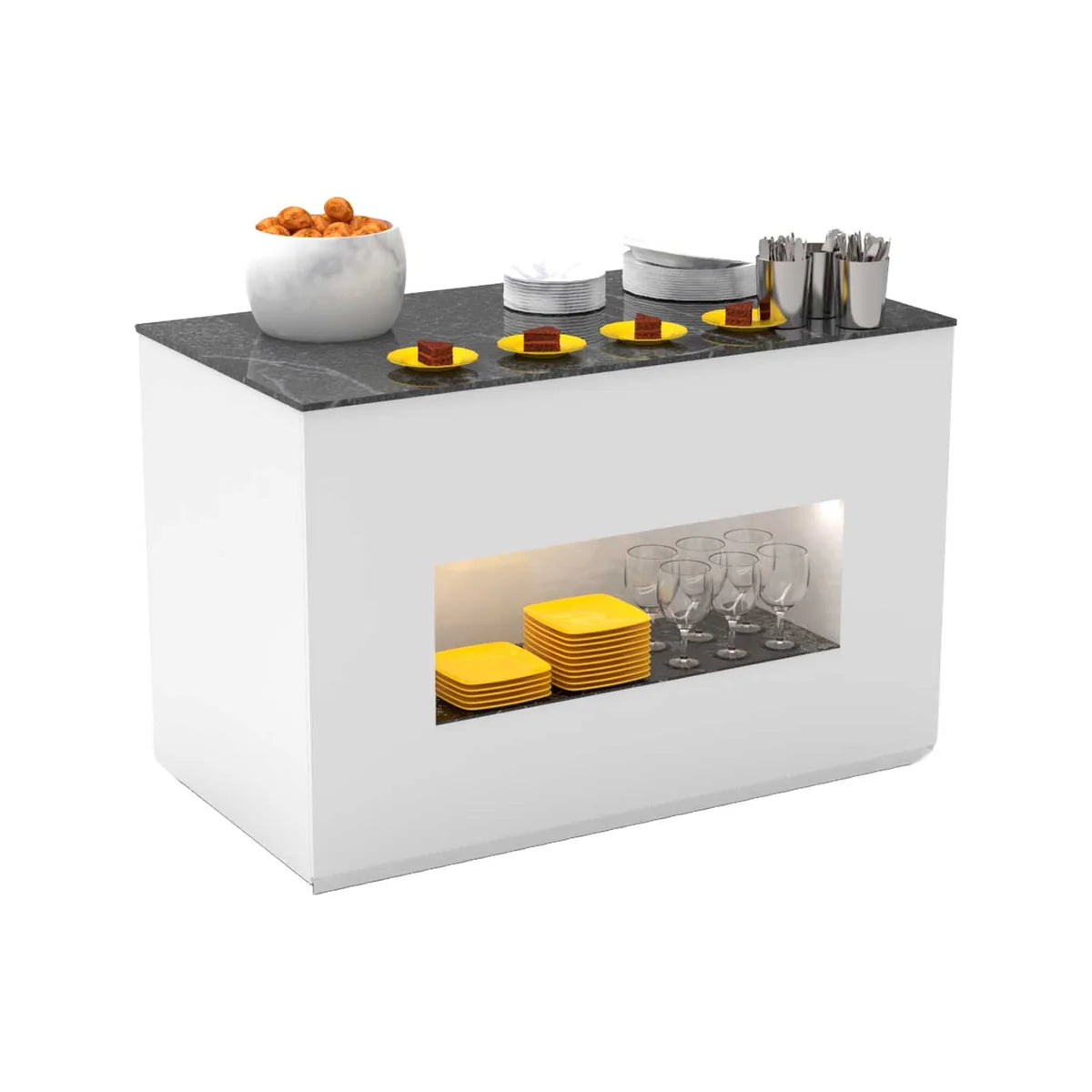 Sayl Módulo Base Neutro con Espacio para Platos BUN - vista del expositor para buffet