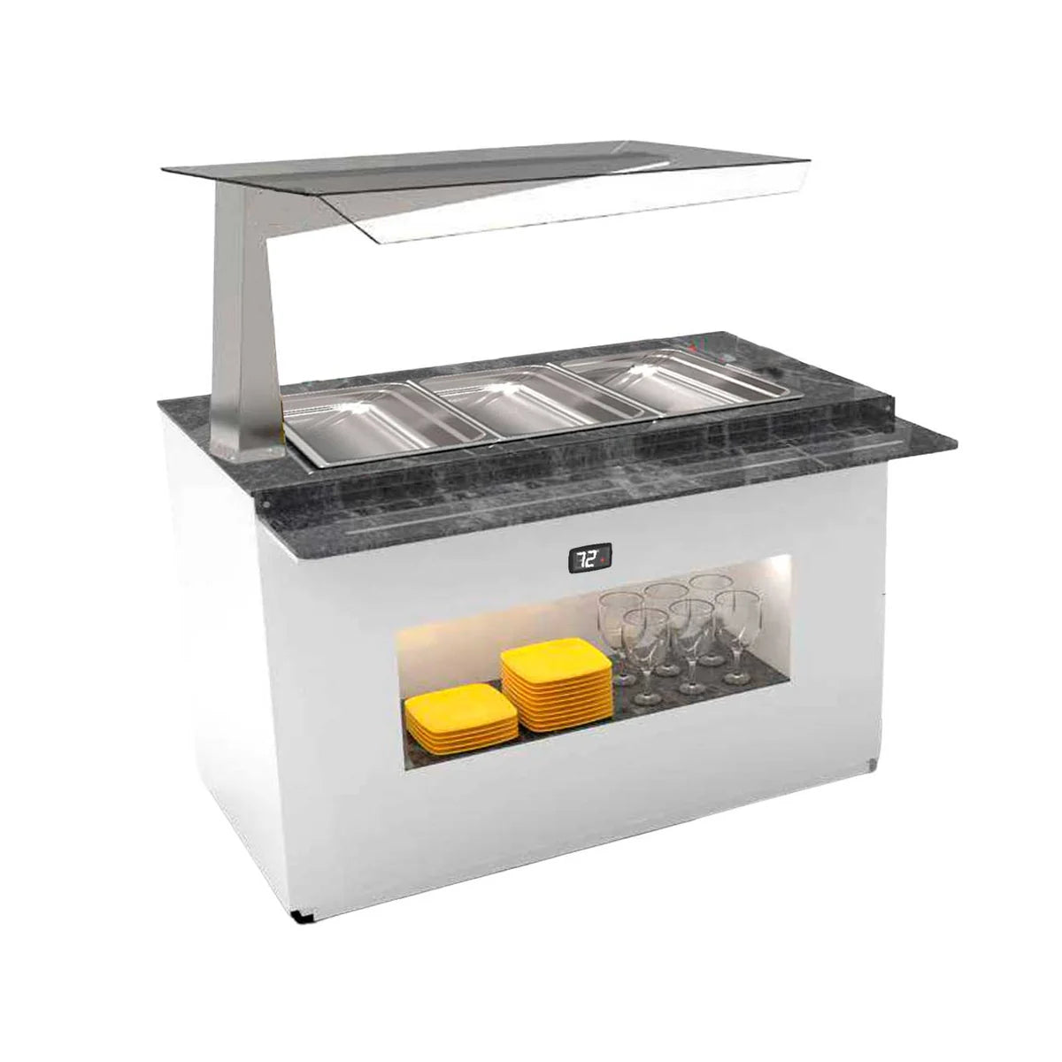 Sayl Módulo con Antiesputo Island Buffet Baño María BUB65A-I - vista del expositor para buffet
