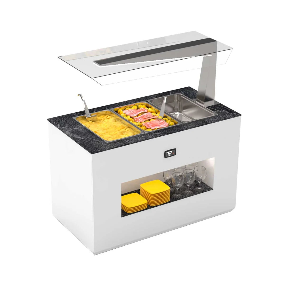 Sayl Módulo con Antiesputo Island Buffet Baño María BUB65A - vista del expositor para buffet