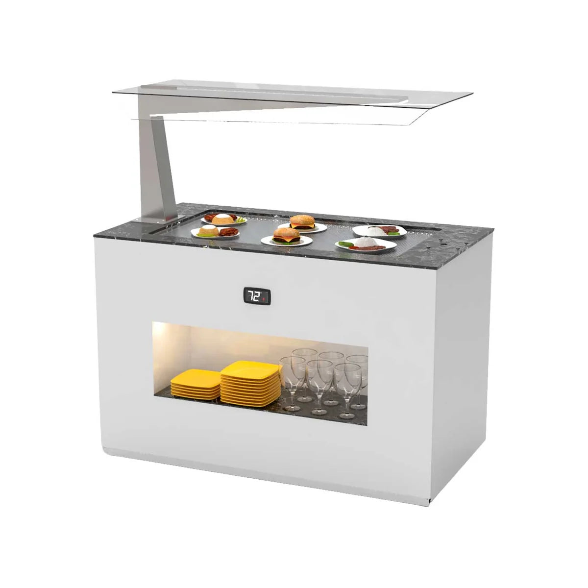 Sayl Módulo con Antiesputo Island Buffet Placa Caliente Sahara BUSA-I - vista del expositor para buffet