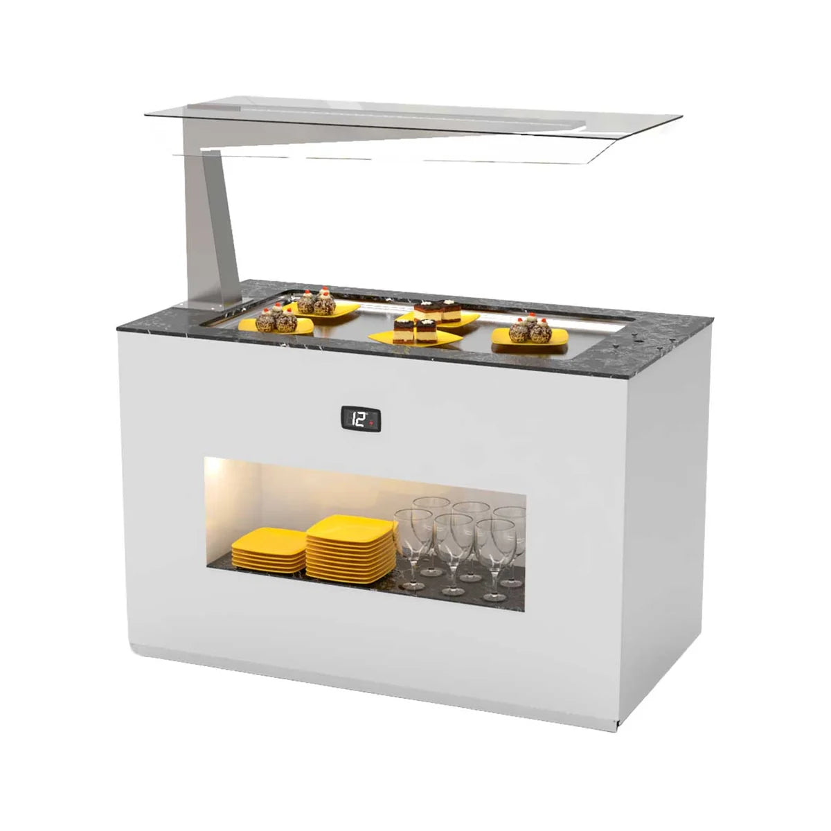 Sayl Módulo con Antiesputo Island Buffet Placa Fría BUF15A-I - vista del expositor para buffet