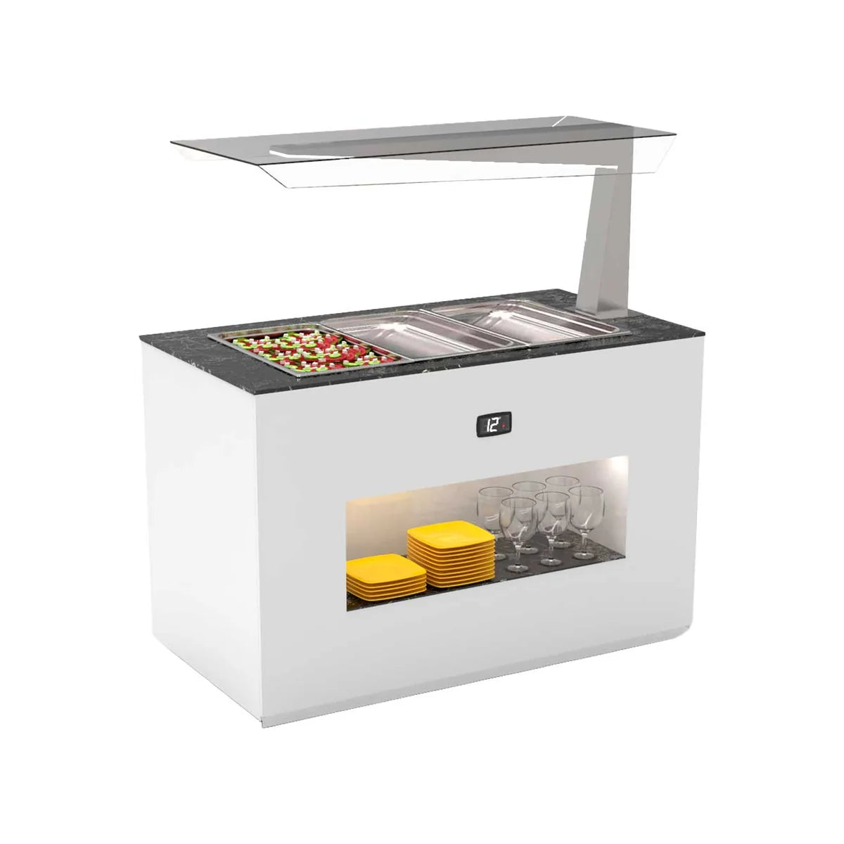 Sayl Módulo con Antiesputo Island Buffet Placa Fría con Bandejas BUF65A - vista del expositor para buffet
