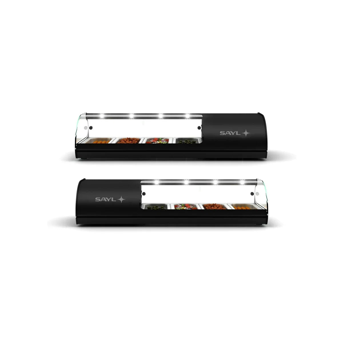 Sayl CLASSIC 1P V – Vitrina de tapas refrigerada — Cuba plana. Fotografía representativa de la familia; el equipamiento de la cuba depende de la versión seleccionada.