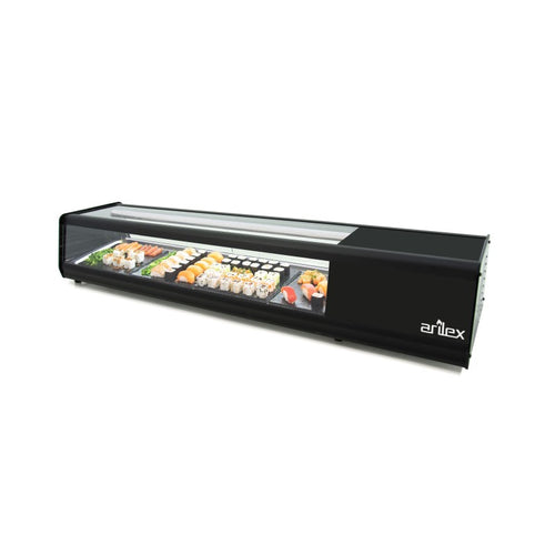Arilex vitrina refrigerada plana para sushi 8VTG con 8 cubetas GN 1/3 vista frontal