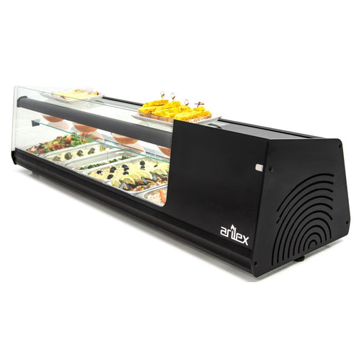Arilex vitrina refrigerada de tapas VTL triple negra con placa lisa vista trasera