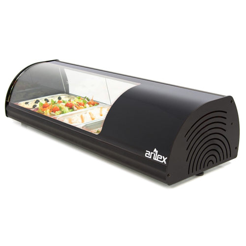 Arilex vitrina refrigerada de tapas VTL negra con placa lisa vista trasera